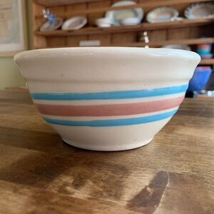 Vintage McCoy Pottery Oven Ware Mixing Bowl | Pink & Blue Bands | 6”